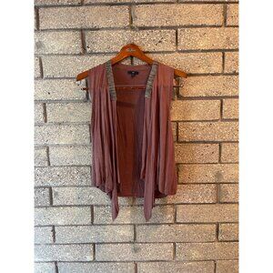 Gap Mauve Open Front Cardigan Vest With Black Trim Detail